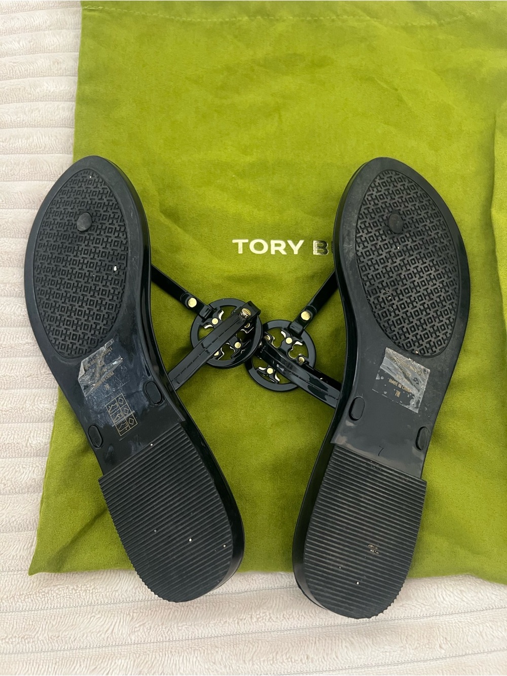 Tory Burch Black Patent Miller Logo Jelly Sandals
